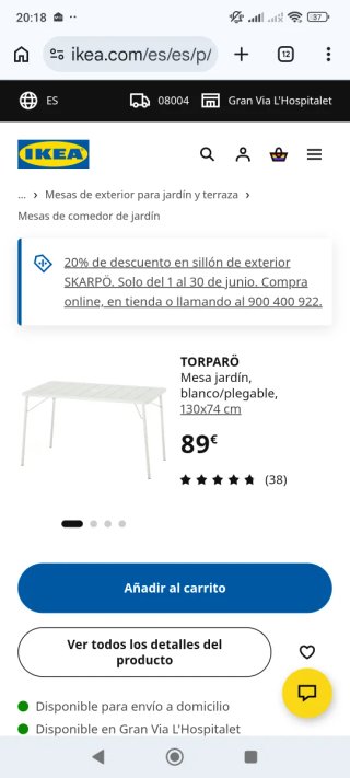 Mesa plegable Ikea Torparö blanca