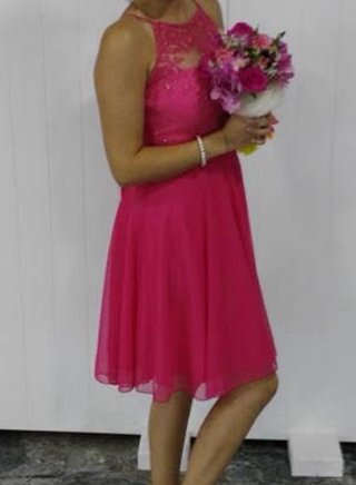 Vestido fiesta rosa fucsia con encaje