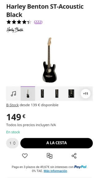 Guitarra Harley Benton ST-Acoustic Black +  Extras
