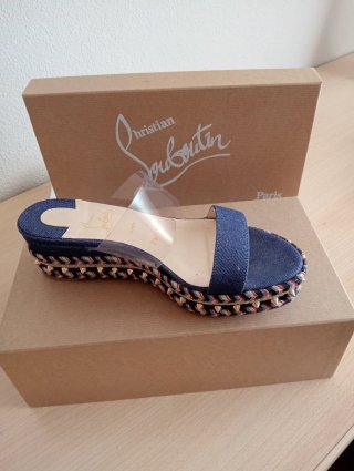 Sandalias Cuña Christian Louboutin Azul y Dorado
