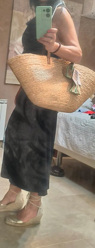 Bolso de rafia beige y verde