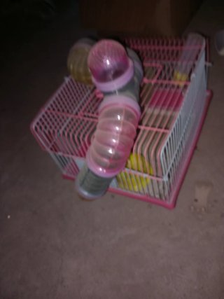Jaula para hámster rosa con tubos
