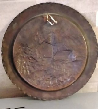 Antico Piatto Rame Decorativo -  Montagna
