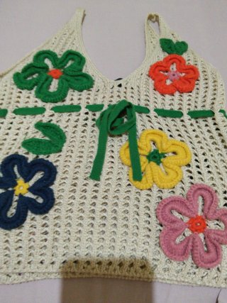 Top Crochet Flores Zara Talla Única