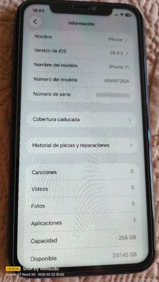 iPhone 11 256GB Batería 84% Face ID y True Tone OK