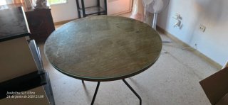 Mesa redonda cristal 90cm con tarima
