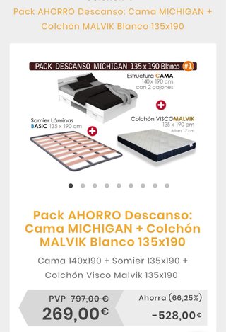 Pack Cama MICHIGAN 135x190 + Colchón