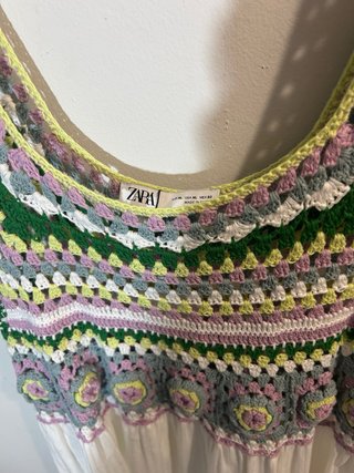 Vestido Verano Crochet Blanco Zara Talla L