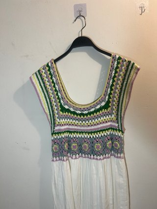 Vestido Verano Crochet Blanco Zara Talla L
