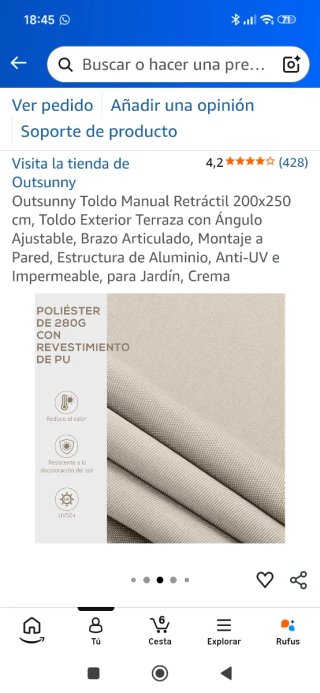 Toldo Outsunny Manual Retráctil Crema