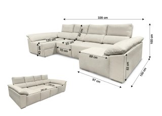 Sofá Cama Chaise Longue Beige DOBLE CHELONG Y ARCO