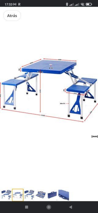 Mesa plegable con sillas camping playa