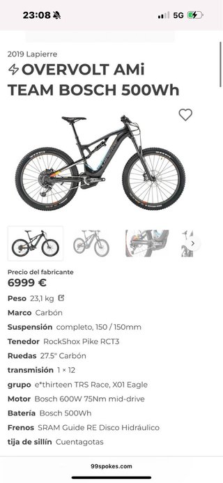 Lapierre e-bike carbono Bosch 500Wh