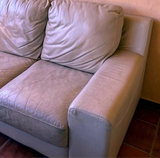 Conjunto 2 sofás piel crema — 2 y 3 plazas