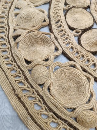 Tappeto rotondo in juta beige e marrone