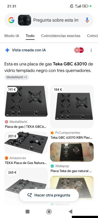 Placa de gas Teka templado 4 fuegos