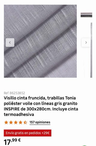 Cortinas INSPIRE Tonia Voile Gris