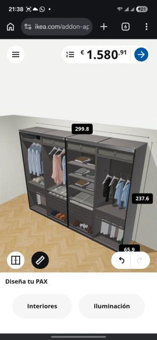 Armario Pax Ikea 2 meses de uso. Vendo por mudanza