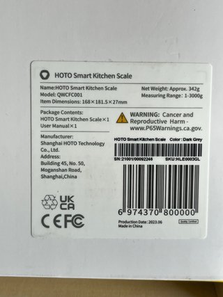 Báscula de Cocina Inteligente Bluetooth HOTO