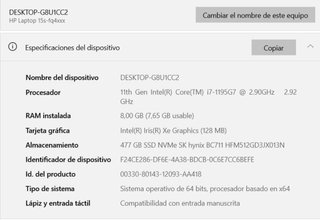 Portátil HP 15s i7 / 512GB SSD / Win 10 Pro