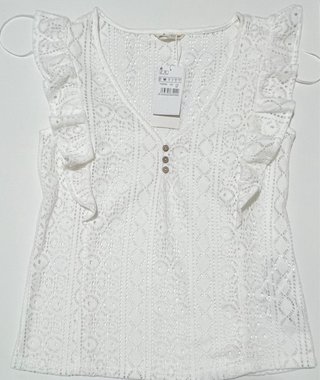 Blusa crochet blanca V con botones Talla M
