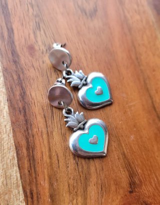 Pendientes Corazón Plateado y Turquesa