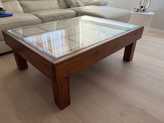 Mesa baja madera maciza rústica con cerámica