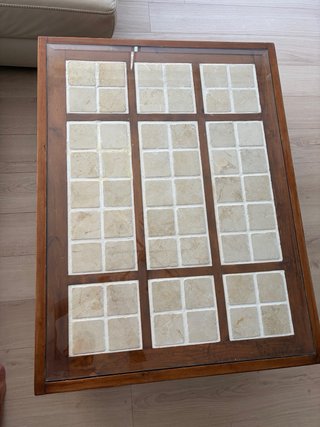 Mesa baja madera maciza rústica con cerámica