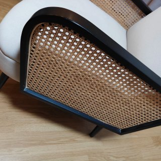 Sillón Sklum Terciopelo y Ratán Beige/Negro