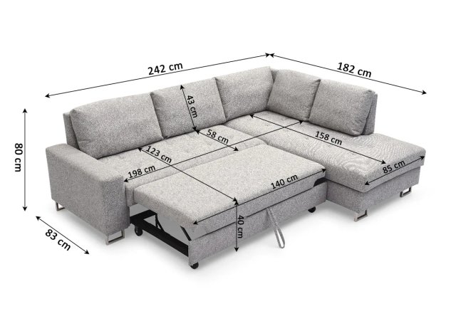 SOFA CAMA FEBE GRIS OSCURO Y CLARO CON ARCON