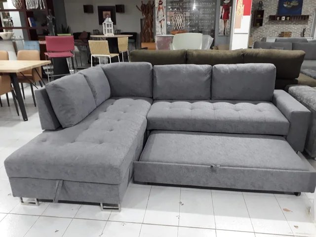 SOFA CAMA FEBE GRIS OSCURO Y CLARO CON ARCON