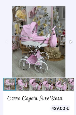 Carrito de muñecas rosa y blanco