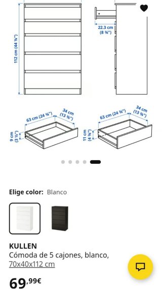 Cómoda Kullen Ikea 5 cajones blanca