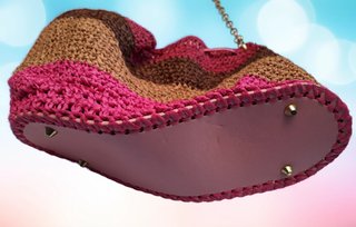 Bolso verano de rafia rosa y marrón crochet