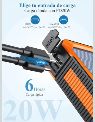 Cargador Solar 20000mAh PD20W Power Bank
