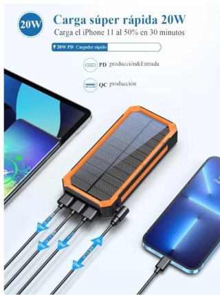 Cargador Solar 20000mAh PD20W Power Bank