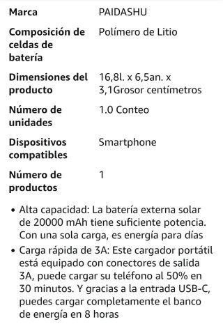 Cargador Solar 20000mAh PD20W Power Bank