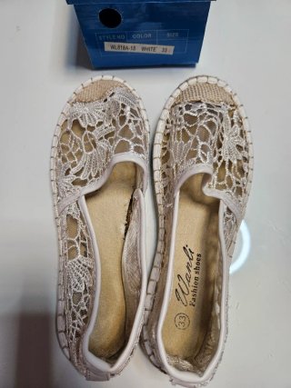 Zapatillas Wanli Esparto Encaje Blanco Talla 33