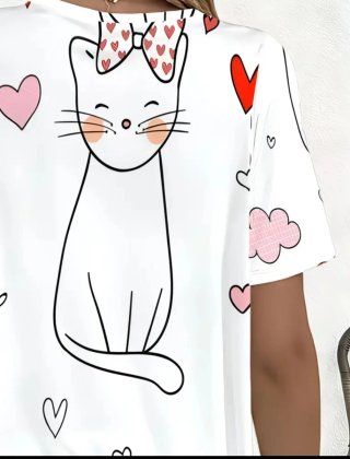 Blusa Talla Grande Gato Corazones