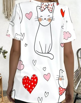 Blusa Talla Grande Gato Corazones
