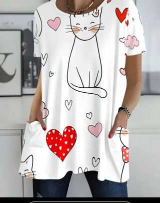 Blusa Talla Grande Gato Corazones