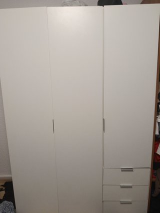 Armario blanco 3 puertas con estantes y cajones