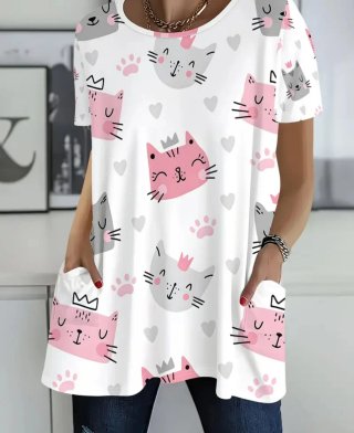 Blusa Talla Grande Estampado Gatitos