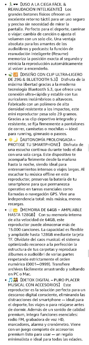 Reproductor MP3 64GB Bluetooth 5.3 Mini