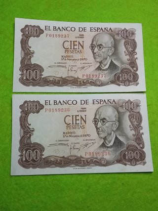 Pareja 100 Pesetas Banco de España 1970