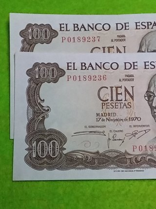 Pareja 100 Pesetas Banco de España 1970