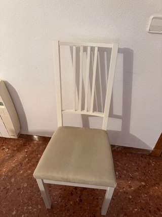 4 Sillas Comedor Madera Blanca Tapizadas Beige