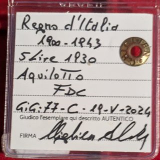 5 Lire 1930 Aquilotto FDC Regno d'Italia