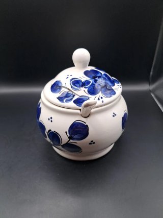 Azucarero de cerámica francés con flores azules