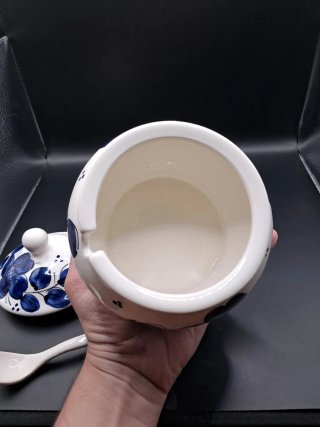 Azucarero de cerámica francés con flores azules